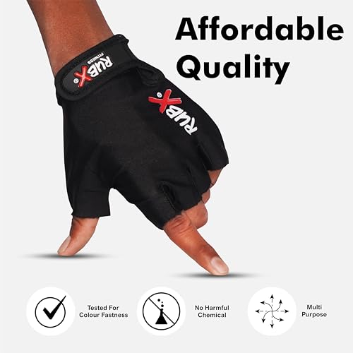 Image of RUBX Gym Gloves for Men & Women - Half Finger Workout Gloves for Weightlifting, Training, Fitness,Biking,Hand Protection & Grip Strength - Gym Accessories (Grey & Black Size-L)