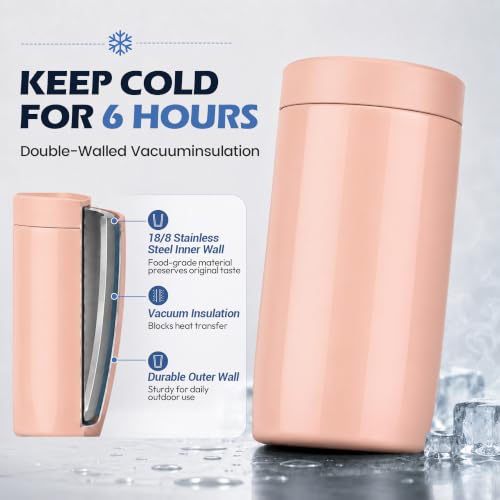 Image of 4-in-1 Slim Can Cooler Easy to Hold Insulated Beer Can Holder Double-walled Stainless Steel for All 12 Oz Cans Gift (Jelly Pink)