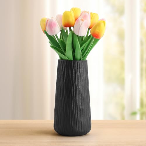 Ceramic Vase for Home Decor, Black Vases for Decor, Modern Art Texture Flowers Vase Centerpieces Entryway Shelf Living Room Table Decor(8 Inch)