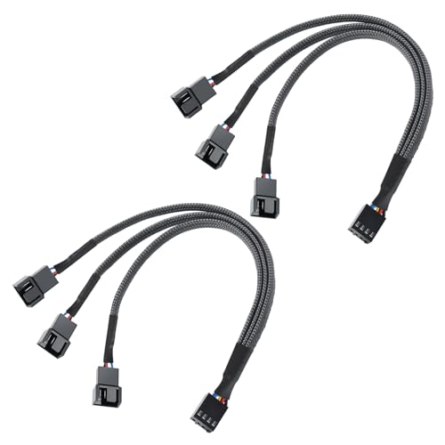 2 PCS Pwm Fan Splitter Cable 4pin Pc Fan Power Extension Cable 1 to 3 Y Splitter 1 to 3 Converter for Computer Atx Case 4-Pin/3-Pin Cooling Fan Cable,Black Sleeved Braided