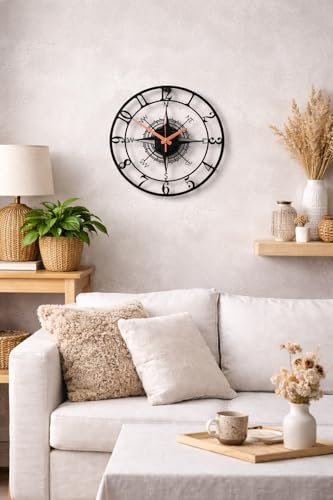 Image of PRAMUKH FASHION Wall Clock Stylish Metal Analog Wall Clock for Living Room, Bedroom, Office, Kitchen, Home and Hall | Antique Fancy Big Size Modern Wall Watch (ST-6 Black, 14 INCH)
