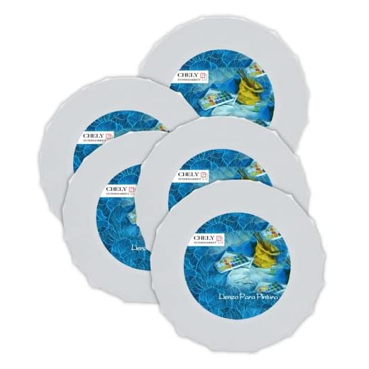 Chely Intermarket | Lienzos redondos para pintar 15cm MOD-56001 (Pack x5 uds) 100% algodón 280 grs/Apto para Óleo, acrílico y técnica mixta - Color blancos - canvas (56001-15 * 5-0,12)