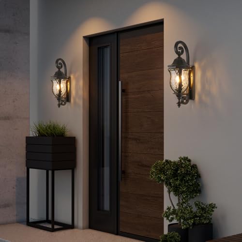 Image of Black Brush Red Exterior Wall Sconces, 28 inch Large Outdoor Wall Light
