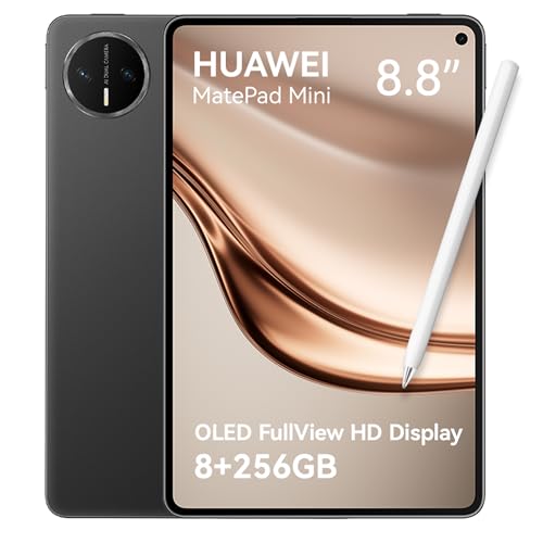 HUAWEI MatePad Mini Tablet 8.8 Flexible OLED Display 1800 nits peak brightness 255g and 5.1mm thin 8+256 GB 6400 mAh battery 66W SuperCharge 32 MP Front Camera Notes WiFi-7 2026 (Black)+FOC