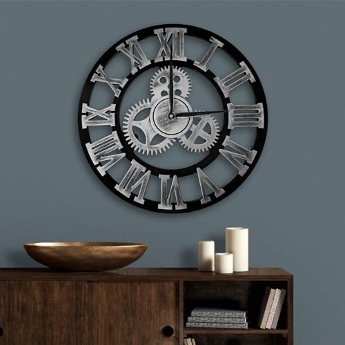 ALEENFOON ALEEFOON Vintage Romains Silencieux Horloge Pendule Industriel 3D Silensieuse Horloge de la Maison pour Salon, Salle, Maison Décor