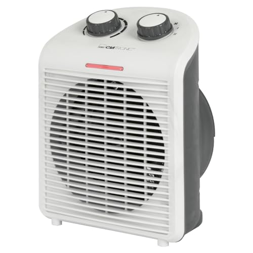 Clatronic Heizlüfter HL 3761, mobiler & kompakter Heizlüfter, 2 Heizstufen (1000/2000 W), Kaltstufe (Ventilator), stabiler Tragegriff, Grau-weiß, 263951