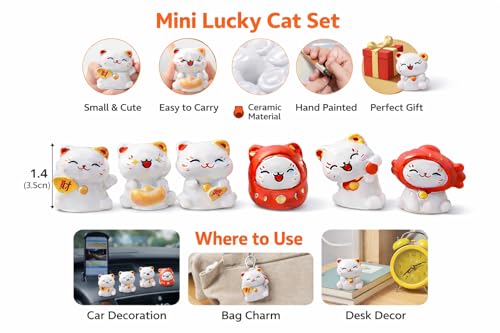 Image of Car Dashboard Bobblehead Toy Set of 6 Mini Cartoon Spring Dolls for Vehicle Interior Decoration (Cute Cat Design Resin)