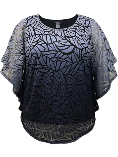 Image of LEEBE Women and Plus Size Double-Layered Burnout Poncho Blouse Top (S-5X)