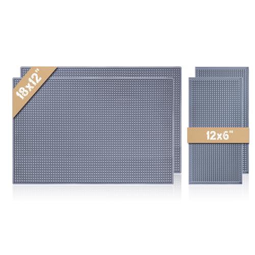 4 Pcs Bar Mat for Countertop Bartending Gray Rubber Silicone Bar Mat for Home Bar Coffee Large Particle Non-Slip Mat for Kitchen 18 x 12” + 12 x 6”