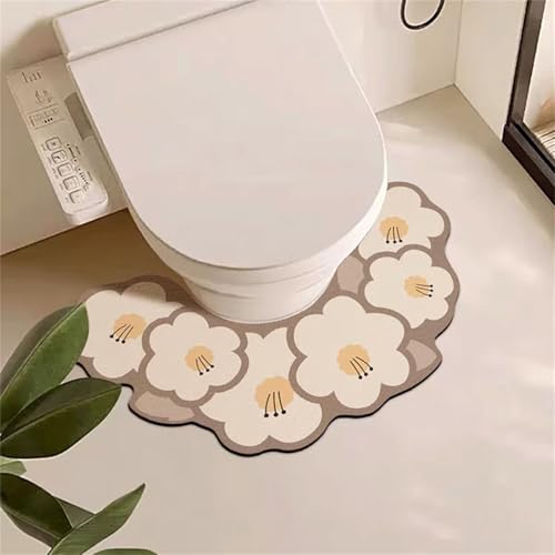 Highdi Tapis de Toilette U, Motif Fleur Tapis Toilette WC/Sol/Contour Diatomite Sechage Rapide Absorbant Antidérapant Lavable Facile à Nettoyer...