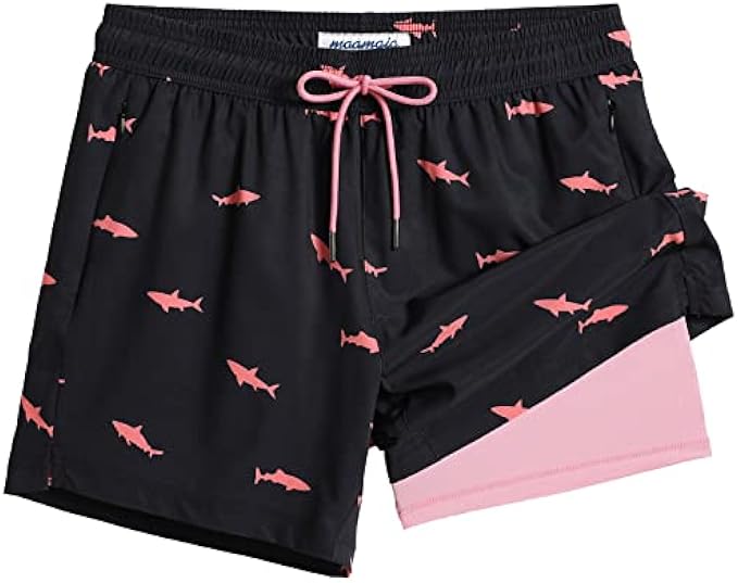 maamgic Mens Swim Trunks with Compression Liner 5" Stretch Beach Shorts Quick Dry with Zipper Pockets No-Chafing Board Shorts