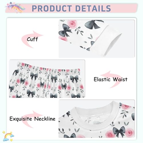 Cartoon Pajamas Set Pink Flower Black Bow Pattern Long Sleeve PJs Cotton Jammies Sleepwear Top and Pants4
