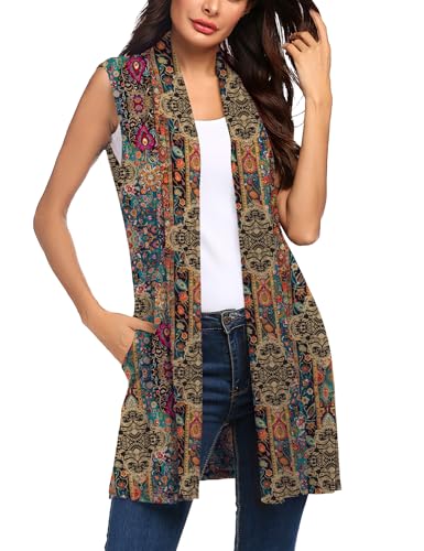 Beyove Womens Long Vests Sleeveless Draped Lightweight Open Front Cardigan Layering Vest with Side Pockets
