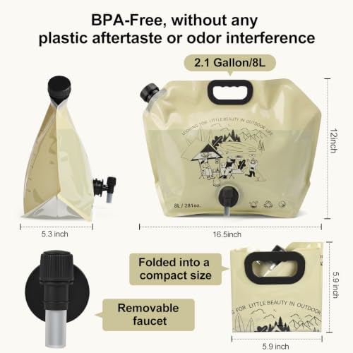SOCATER Cantimplora plegable de 8L con grifo, envase de agua portátil para camping, excursión y emergencia miniatura 4