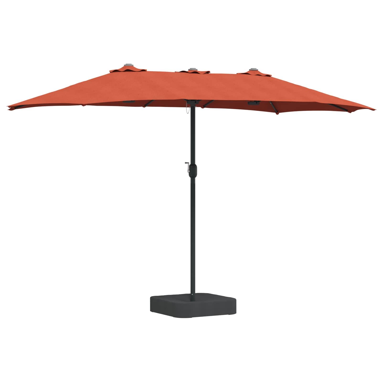 Parasol de jardin double tête terracotta 385x209 cm avec manivelle et LED