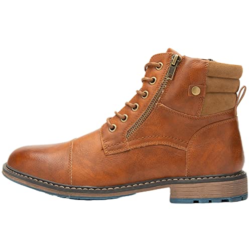 Cottimo Motorcycle Combat Work Boots For Men - Casual Brown Military Oxford Boots Mens Non-Slip Ankle Chukka Boots Dress Leather Cap Toe Zipper Lmm02-Brown-12 #TOP2