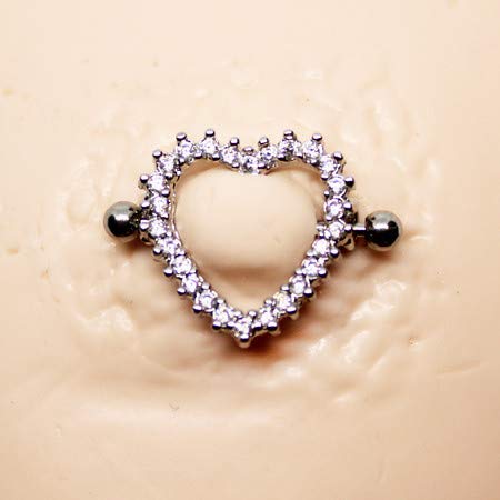 Piercing de Mamilo de Coração Cravejado Folheado a Ouro Branco
