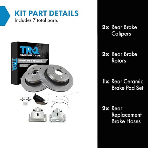Image of TRQ Rear Brake Pad & Rotor Kit Ceramic Compatible with 2014-2017 Ram 1500