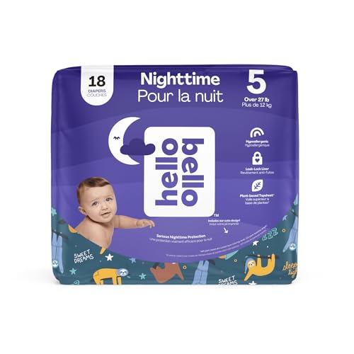 Hello Bello Premium Overnight Baby Diapers Size 5, 18 Count, Unisex, Ultra Absorbent and Soft Disposable Diapers for Babies and Toddlers
