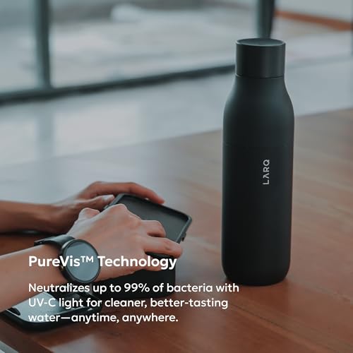Image of LARQ Stainless Steel Bottle - Self-Cleaning Water Bottle And Water Purification System, Black, Pack Of 1, 500 Milliliters