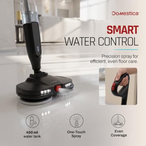 Image of Domestica Swirlo Spin Mop for Home | 2 in 1 Cordless Electric Mop | Upto 60 mins Runtime | Self Propelling | Dual Motor 280 RPM | LED Headlights | Flexible Swivel | Rechargeable | for All Floor Types
