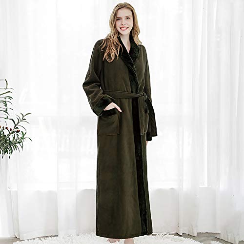 Yaxuan Bathrobe Dressing Gown Sleepwear Pajamas Long Hooded Zipper Bathrobe for Womens Flannel Fleece Robes Winter Warm Housecoat Nightgown,Green,XL