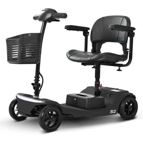 Scooter de movilidad de 4 ruedas y 6 km/h, scooter eléctrico para personas mayores, capacidad de carga de 136 kg, autonomía de 15 km, batería extraíble, luz LED, USB, negro