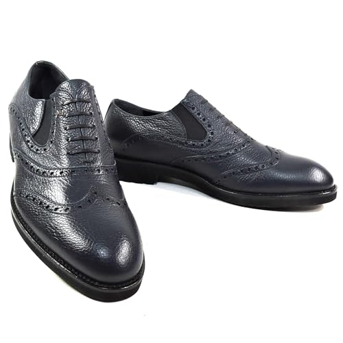 Men's Leather Wingtip Oxford Shoes, Navy Blue, Brogue Design, Comfort Sole, US 10