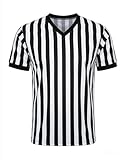 WILLBEFIT Men's Referee Shirt Women Official Football Basketball V-Neck Ref Jersey for Halloween Costume Umpire Waitress Uniform L