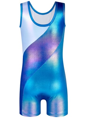 Image of HOZIY Leotards for Girls Gymnastics Kids Children Biketard Snowflake Ribbon Blue Purple Hot Pink Sparkle