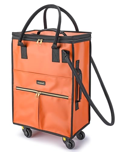 Image of PASMAN Reusable Foldable Rolling Grocery Bag on 4 Wheels,Small,Matte-Orange