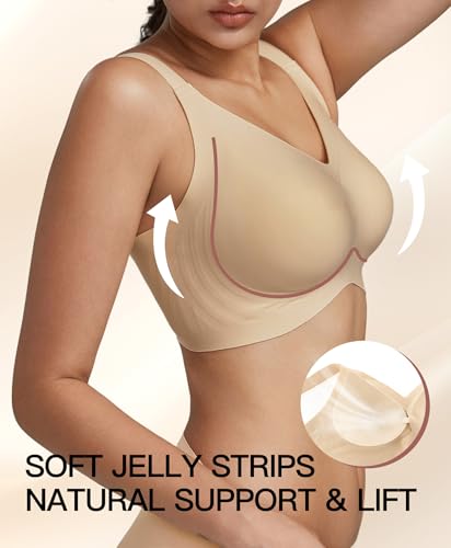 Image of Women's Minimizer Bra No Underwire Full Coverage Wireless Jelly Bra Plus Size Seamless T-Shirt Bra