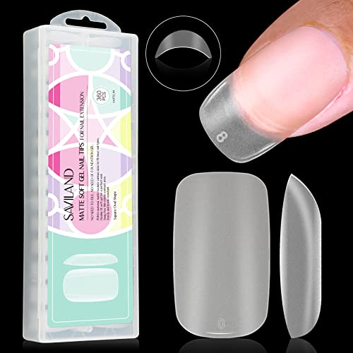 Image of SAVILAND Square Nail Tips - Pre-File Soft Nail Gel Tips Matte Gels X Nails 15 Sizes Natural Nail Tips 360pcs Full Cover No Need Base Gel French Nails Easy to DIY Nail Art Nail Extension DIY Home Gift