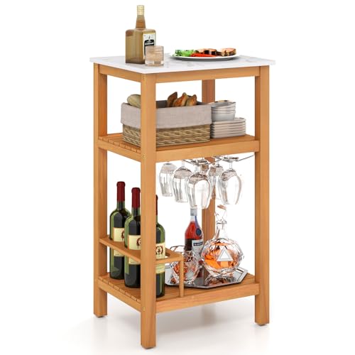 Goplus Patio Storage Cabinet, 3-Tier Acacia Wood Outdoor Kitchen Organizer