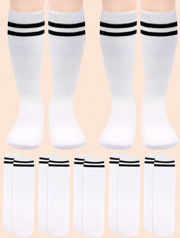 WKLOUYHE School Lycra Uniform Knee Length Knee High Socks For Boys & Girls - Color White with Black Border Stripes_Pack Of 02(10-11 Years) - Image 7 thumbnail