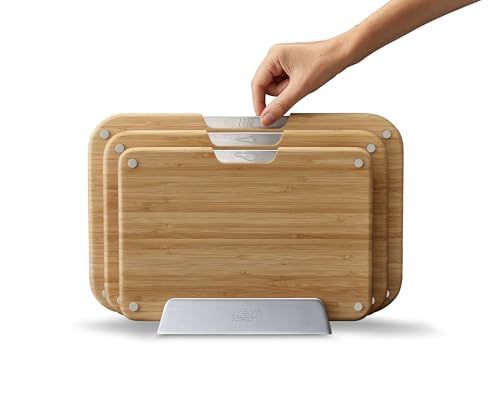 Joseph Joseph Nest Boards 3-teiliges Bambusholz Schneidebrett-Set, Beidseitig Nutzbar, Rutschfeste Füße, Edelstahl-Bügel… – Ansicht 2