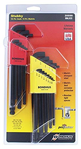 Bondhus 20599 0.050-3/8" & 1.5-10Mm Stubby Ball End Hex Key Doublepk #TOP1