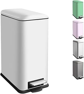 Mülleimer,30L Treteimer mit Inneneimer,30 Liter Schmaler Abfalleimer mit Pedal,Edelstahl Tretmülleimer für Küche,Wohnzimmer,Büro,Mülleimer groß,Weiß