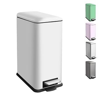 Rubbish Bin 30 L Pedal Bin with Inner Bucket 30 Litre Narrow Waste Bin with Pedal Stainless Steel Pedal Bin for Kitchen Living Room Office Large Waste Bin White