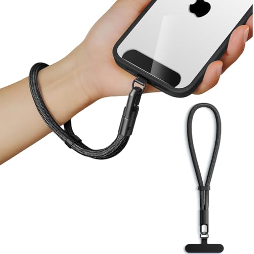 WERIGONI 1 Bracelet Court universel pour Dragonne Telephone, Protection Antivol Sangle Réglable pour Téléphone Portable Noir avec Patch