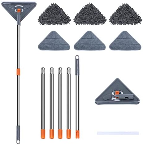 85 Inch Wall Mop, Wall Cleaner with Long Handle, 360° Rotating Microfiber Wall Mops for Washing Walls, Ceiling, Baseboard Cleaner Tool with Extension Pole 39" to 85 ", 6 Replacement Pads