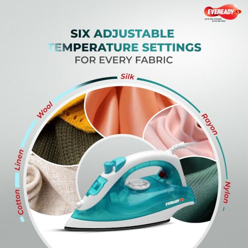 Image of Eveready Maxsteam 1300W Steam Iron with Weilburger PTFE Coated Soleplate, 19-Vent Even Steam Distribution, 200ml Large Water Tank, 1.75m Long Braided Cord & 2 Years Warranty (Blue-White)