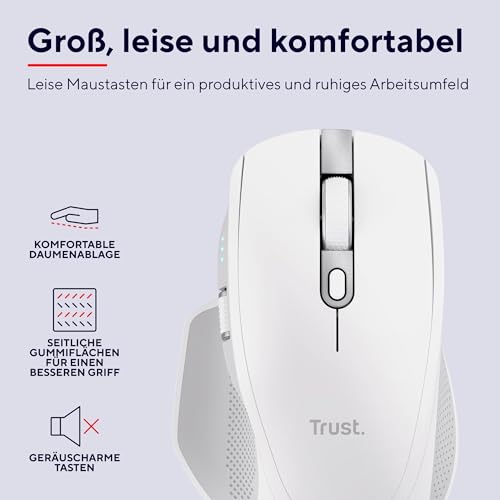 Trust Ozaa+ Kabellose Maus Bluetooth + 2.4GHz Seitliches Mausrad, Weiß – Ansicht 3