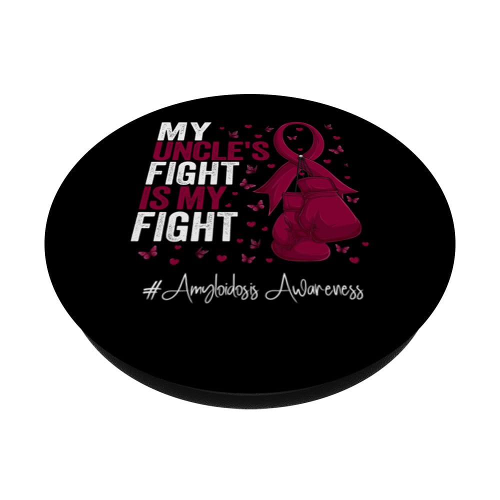 Burgundy Ribbon Survivor Uncle Amyloidosis Awareness PopSockets Swappable PopGrip, Black - Image 2