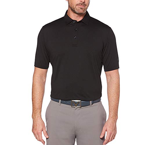 Callaway Men's Micro Hex Golf Performance Polo Shirt with Sun Protection, Solid Stretch Fabric, Caviar, X-Large