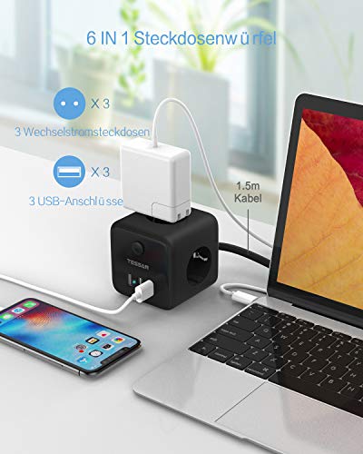 TESSAN Power Strip Cube Stekkerdoos met 3 Stopcontacten en 3 USB, Meervoudige Stekkeradapter met Schakelaar, USB… - Image 3