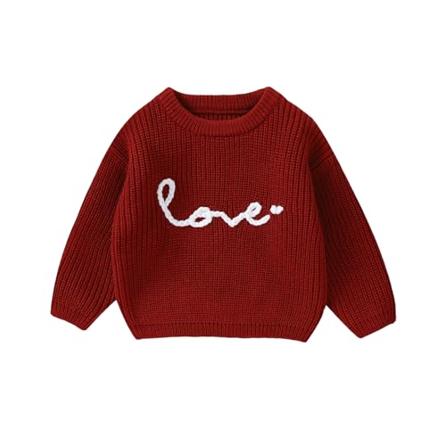 YINGISFITM Toddler Baby Girl Boy Valentines Day Clothes Knit Sweater Shirt Oversized Warm Pullover Fall Cute Outfits (Love Red Sweater, 6-9 Months)