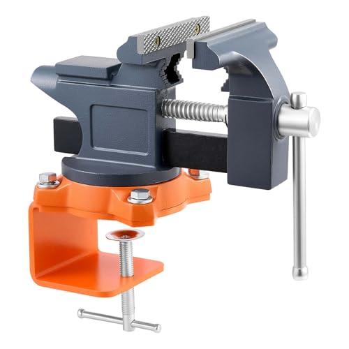 VEVOR Bench Vise 4.5 Inch Portable Workbench Vice with 270 Swivel Base Quick Release Rotating Bench Clamp Cast Iron Construction for Woodworking Metalworking Drilling Sawing Cutting Conduit