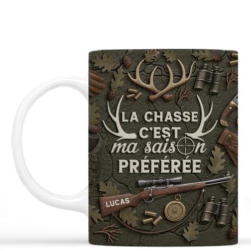 Cadeau Plus Mug Personnalisé Prénom - La Chasse Est Ma Saison Préférée - Cadeau rigolo chasseur, Tasse Personnalisée Pour Homme, cadeau pour chasseur,...
