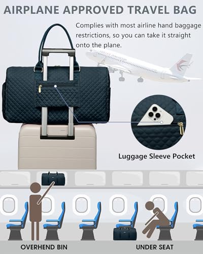 Image of Women Weekender Travel Duffle Bag: Travel Duffel Overnight Bags with Shoe Compartment Large Carry on Tote with Toiletry Bag Weekend Traveling Yoga Gym Hospital Bag for Women with Wet Pocket